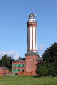 View of the historic lighthouse on the Baltic Sea
